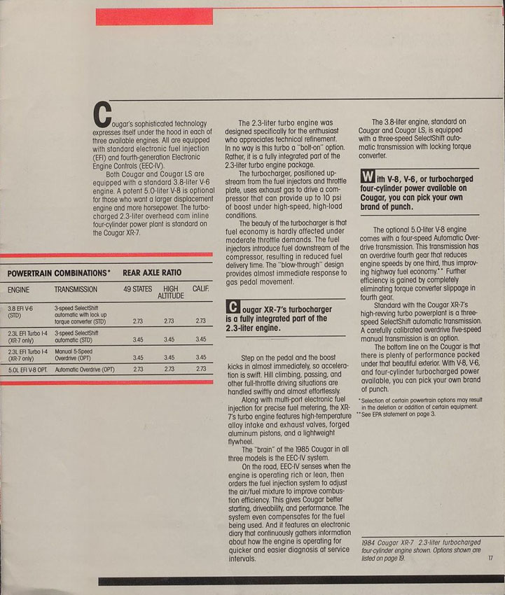 1985 Mercury Cougar Brochure Page 1
